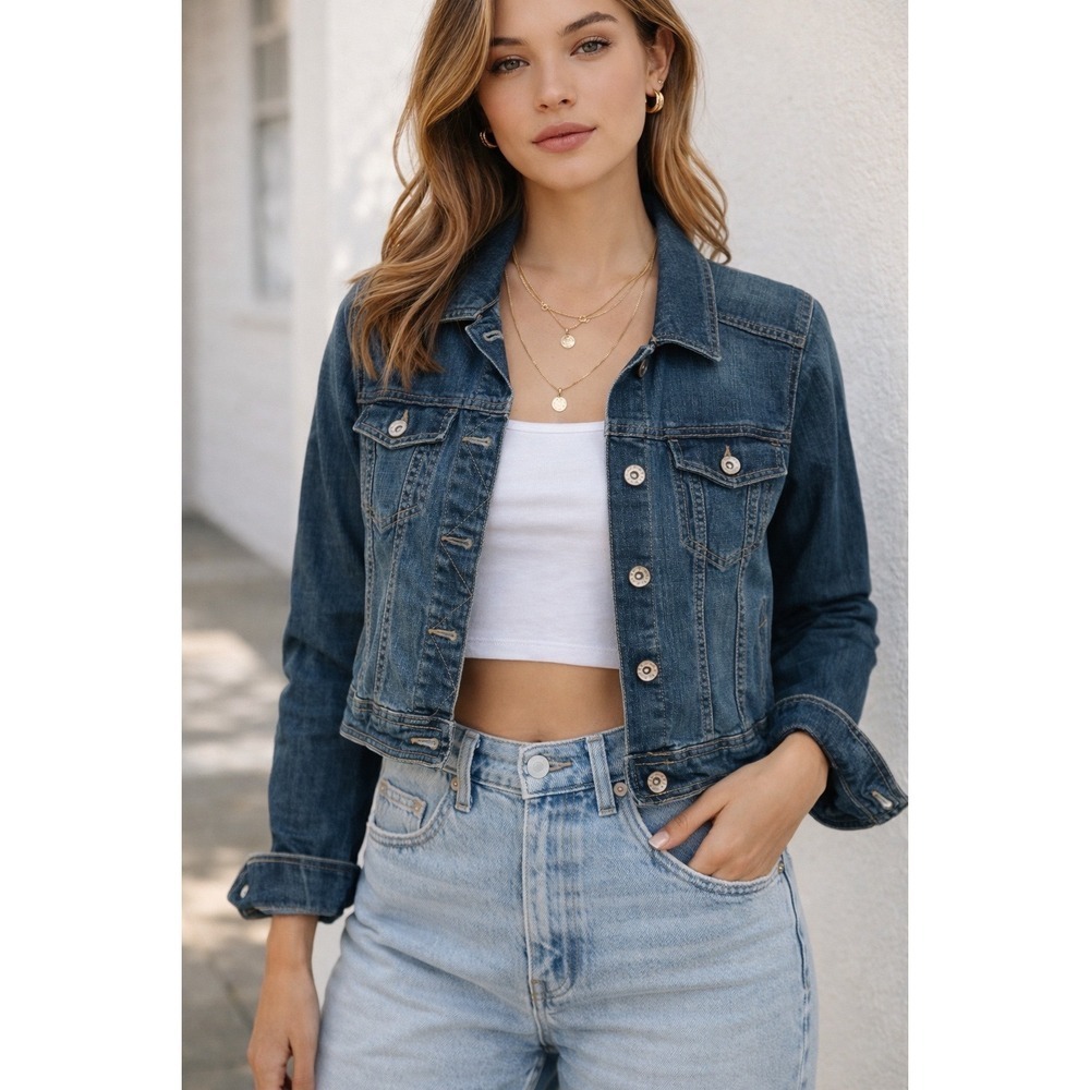 Sonoma Denim‎ Jacket Medium Cropped Blue Jean Jacket Stretch Casual Y2K Classic